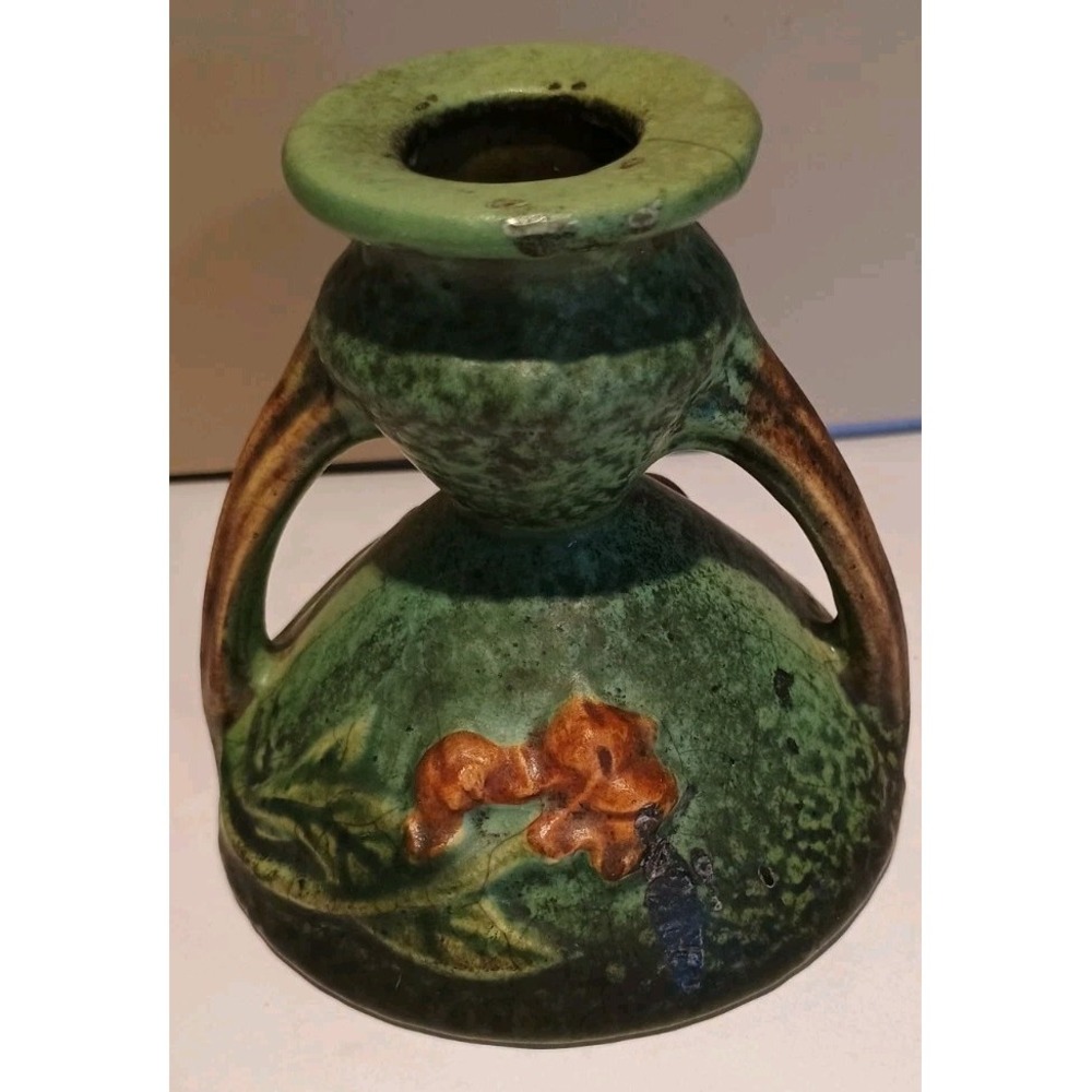 Vintage Roseville Bittersweet‎ Candle Stick Holder-1 #851-3 Green Blue Matte